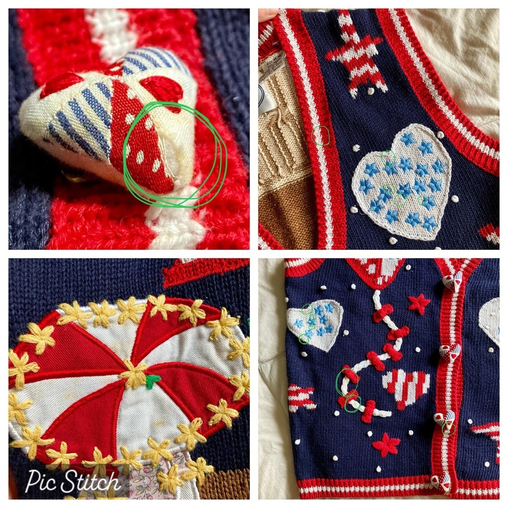 Vtg 1996 Eagles Eye Hand Knit Sweater Vest 3D Americana Marching Band USA Med - Picture 16 of 16